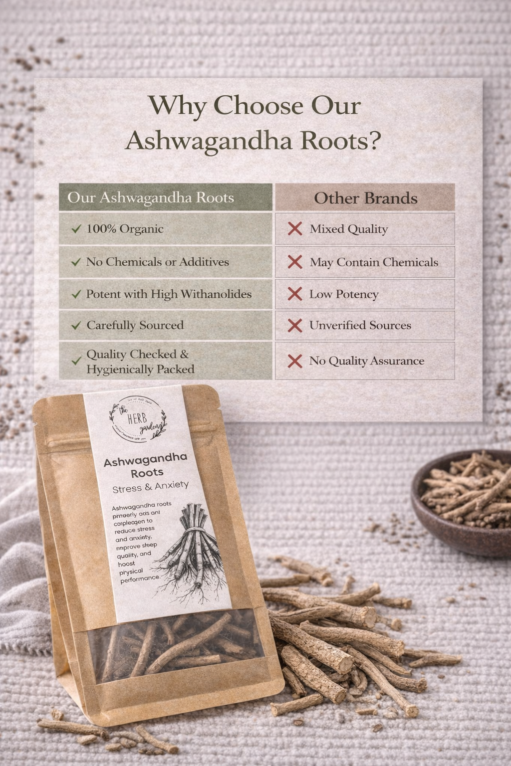 Organic Dried Ashwagandha Roots