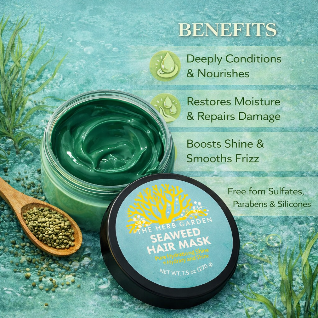 The Herb Garden Seaweed Repairing Hair Mask, Awaken Scent (Rosemary & Mint), Natural Organic Seaweed, Vegan, Paraben Free