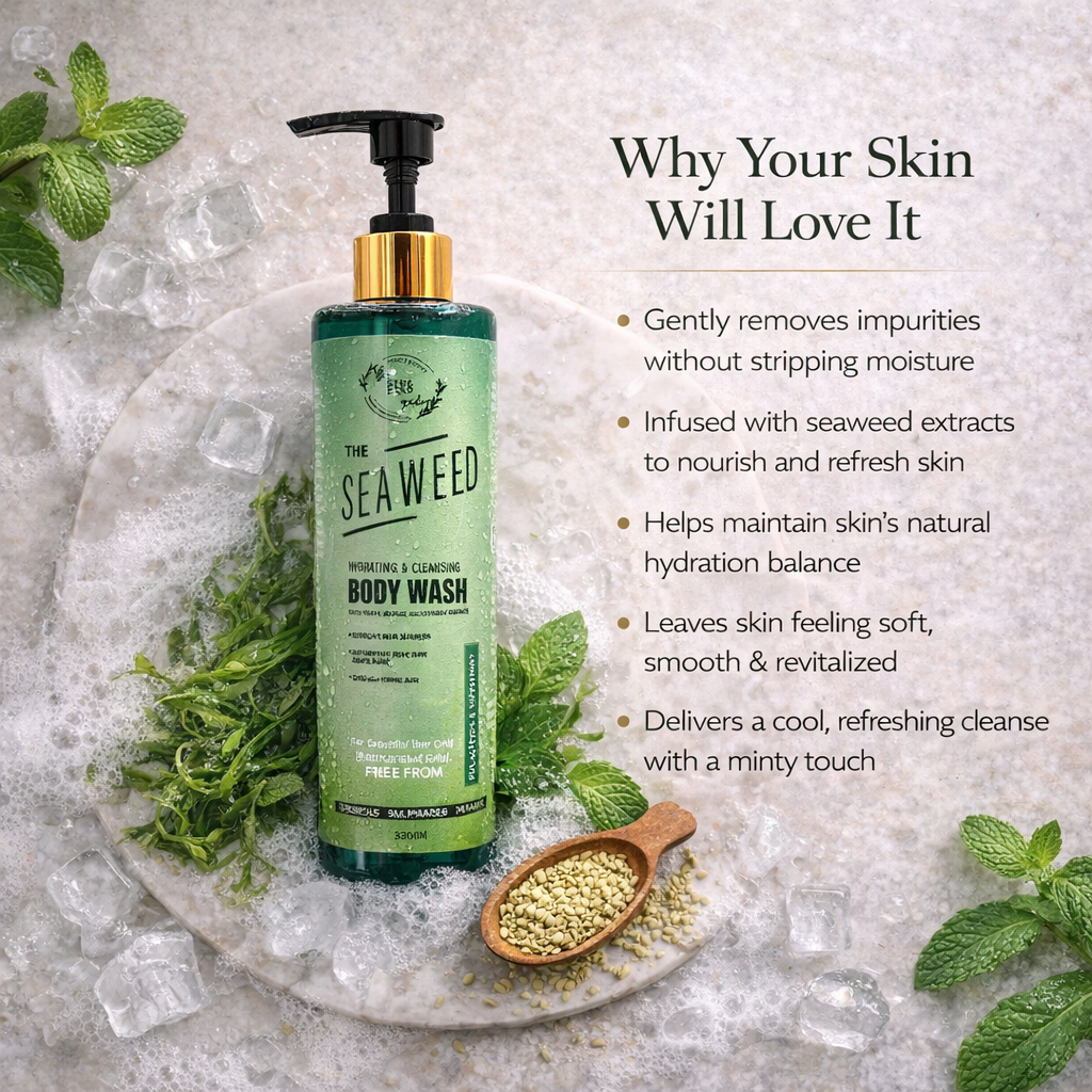 The Seaweed Hydrating Body Wash, Eucalyptus & Peppermint, Shower gel Seaweed, Vegan, Paraben Free