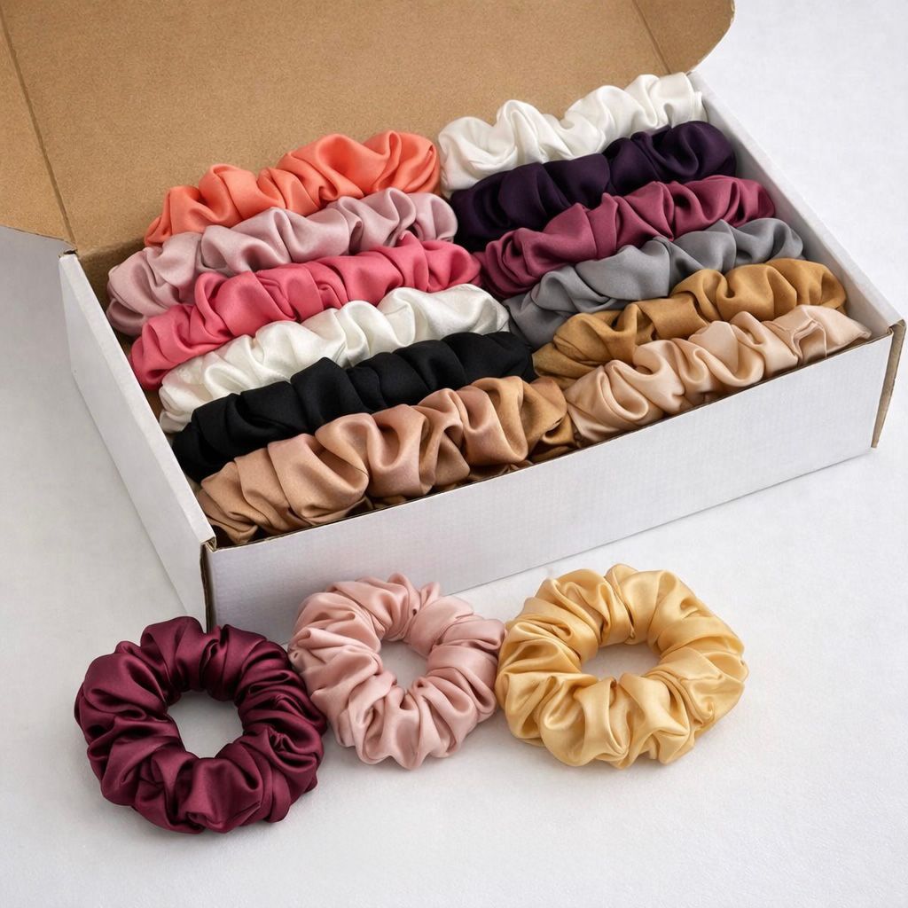 Handmade Silk Skinny and Fluffy Scrunchies Box ( 8 and 16 pieces )