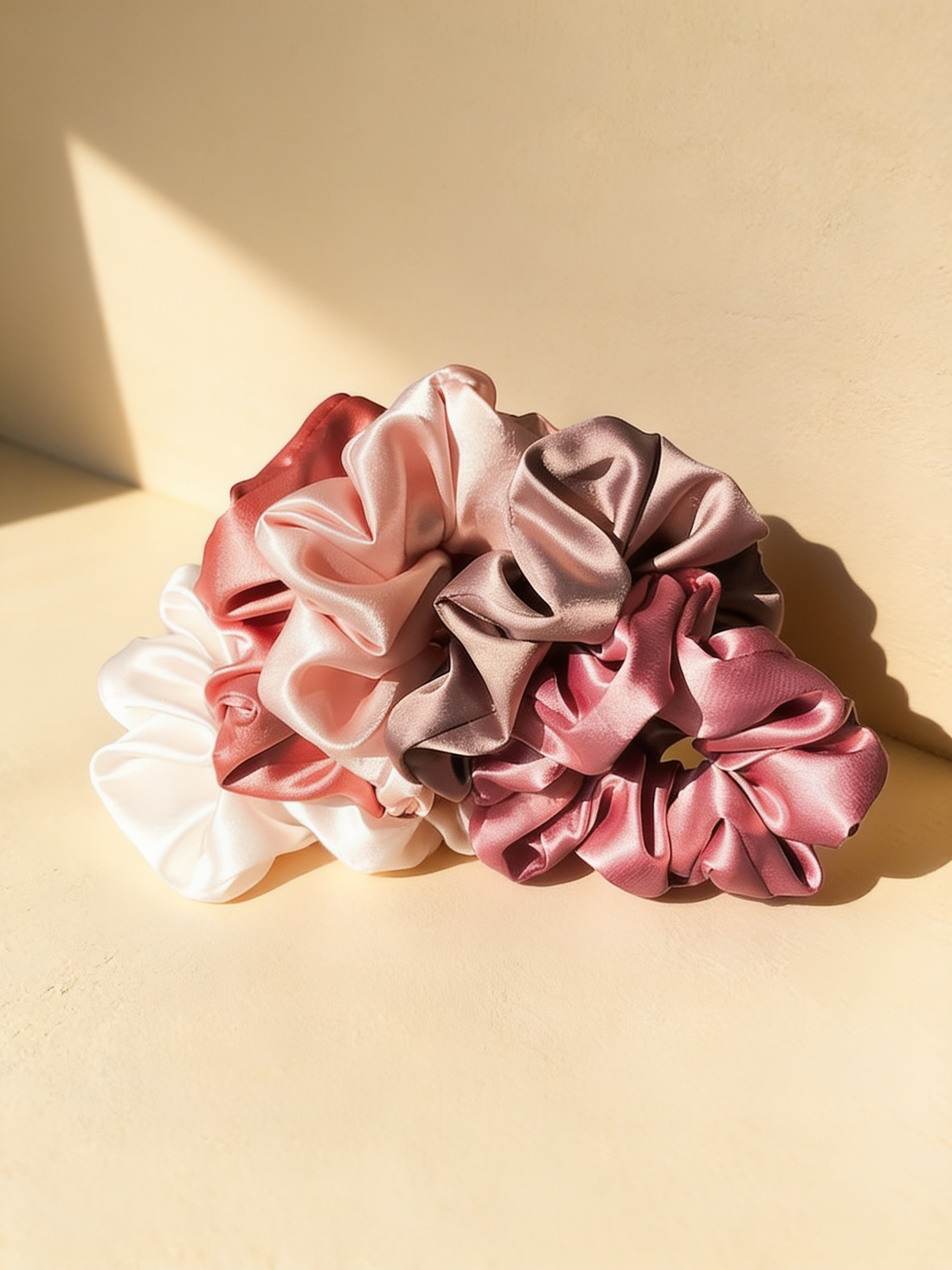 Pink and Neutrals Silk Scrunchie Set