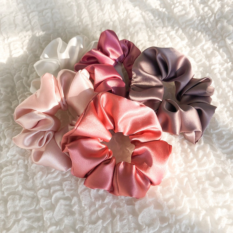 Pink and Neutrals Silk Scrunchie Set