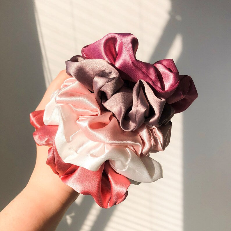 Pink and Neutrals Silk Scrunchie Set