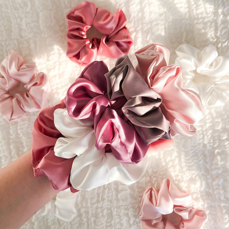 Pink and Neutrals Silk Scrunchie Set
