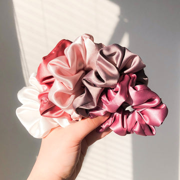 Pink and Neutrals Silk Scrunchie Set